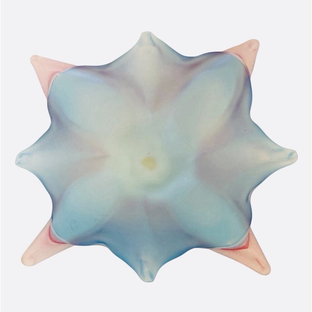 Vintage 1970’s Viking Glass Frosted Satin Blue And Pink Lotus Bowl Wavy Edge 12"
